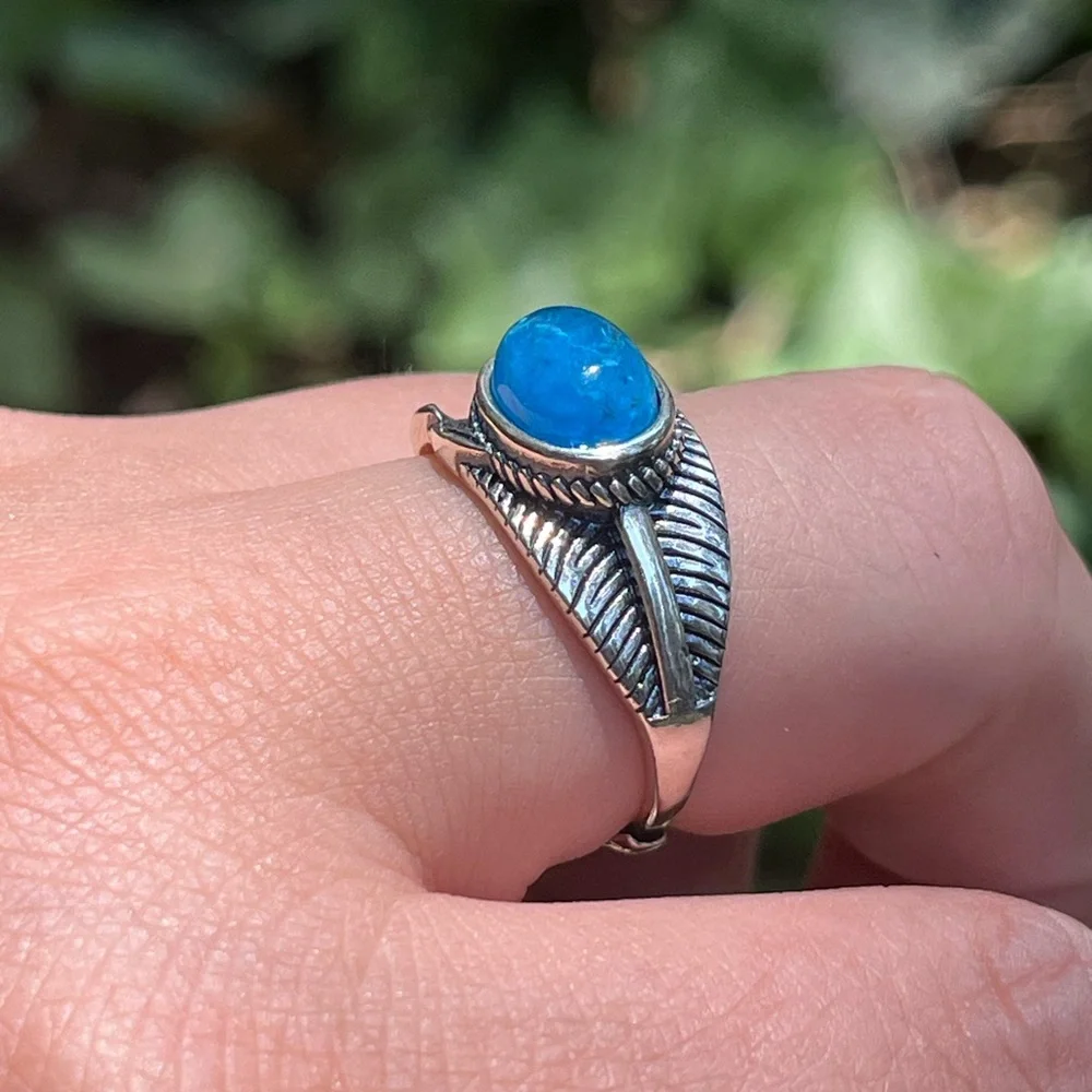 Sterling silver adjustable Amazonite leaf design‎ ring